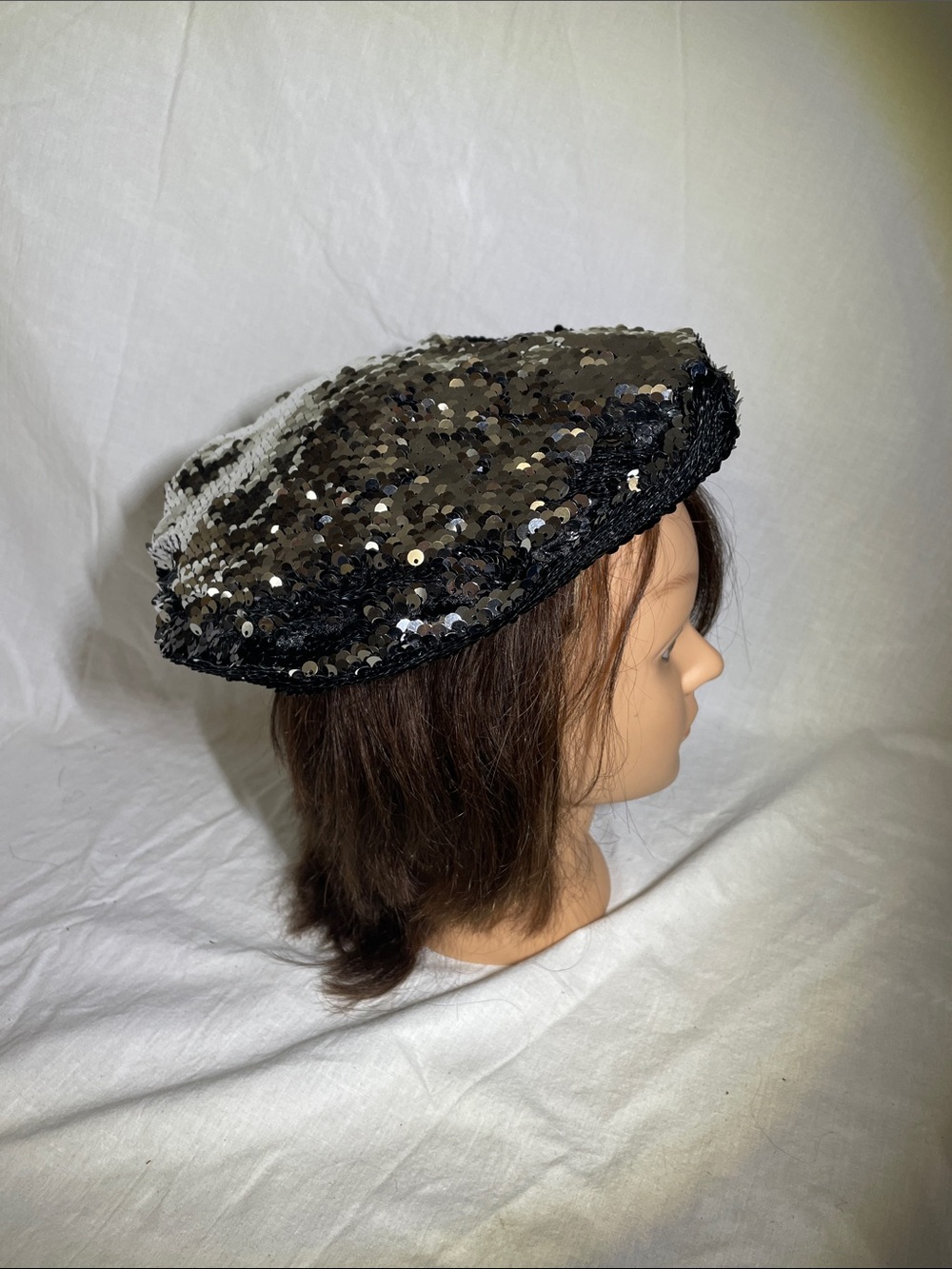 Black and Silver Sequin Beret Hat